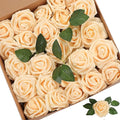 Artificial Flowers Roses 50pcs Champagne Roses Wedding Bouquets Real Looking Foam Fake Roses with Stems for DIY Bridal Shower Centerpieces Arrangements Party Tables Decorations