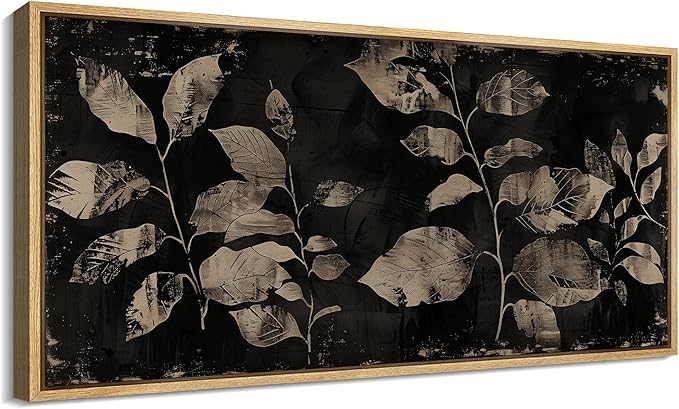SIGNFORD Extra Large Framed Canvas Print Wall Art Modern Noir Leaves Monochrome Botanical Shadows Illustrations Modern Art Calm Warm for Living Room, Bedroom, Office - 60"x30"