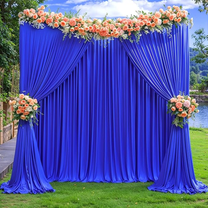 Wish Care Royal Blue Backdrop Curtain 4 Panels - Wrinkle-Free Polyester Photography Drapes for Baby Shower & Birthday Party - 16 X10FT