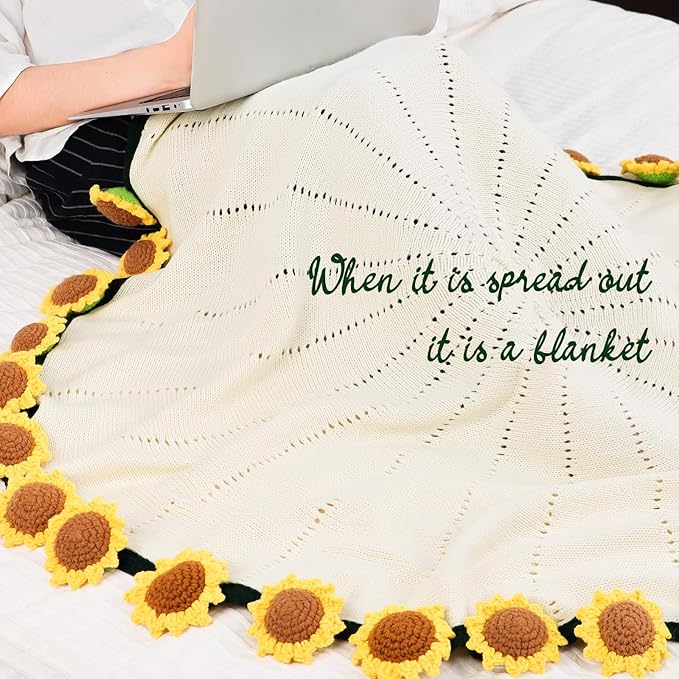 Sunflower Gifts for Women-Teacher Appreciation Gifts-Sunshine Teacher Friend Mom Sister Grandma Birthday Retirement Gifts,Thank you,Get well, Sunflower Crochet Flower Bouquet Blanket 31 Inches