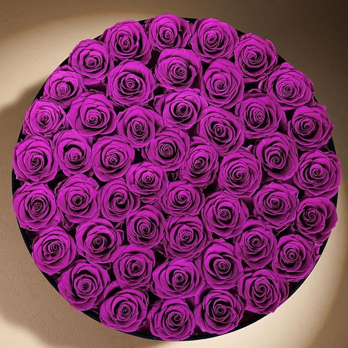 47 Flowers in a Luxury Suede Box, Birthday Gifts for Women, Preserved Flowers, Mothers Day Roses Gift for Mom, Bossy Pink