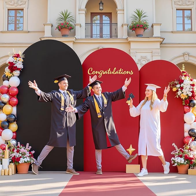 Black and Red Arch Backdrop Cover 6FT 5FT 4FT Arch Covers Stretchy Backdrop Set of 3, Wedding Arch Cover Spandex Fitted Double-Color Fabric Arch Covers for Party Baby Shower Birthday Decoration