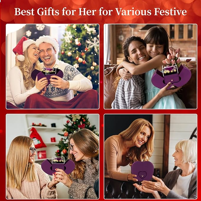 Preserved Purple Real Rose with I Love You Necklace, Eternal Flowers Rose Birthday Gifts for Women Her Mom Wife Girlfriend Grandma Christmas on Valentines Mothers Day Anniversary Romantic-Purple