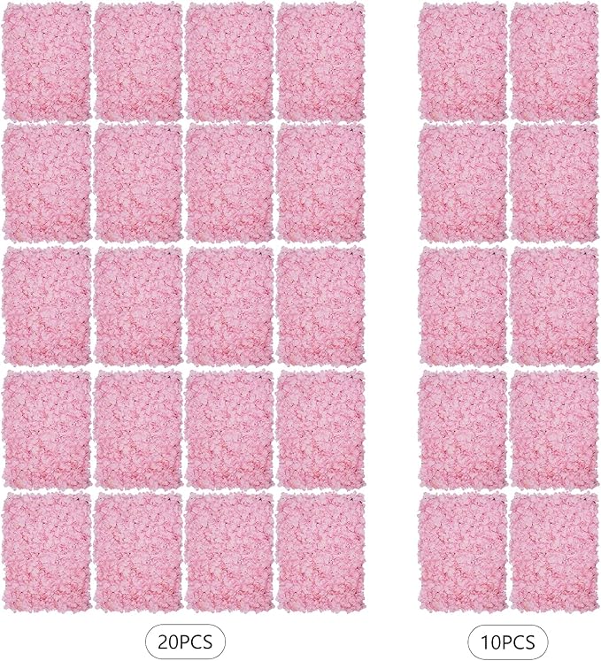 LOYALHEARTDY 20 PCS Artificial Flower Wall Panel 24" x 16" Faux Flowers Wall Decoration Light Pink Hydrangea Flower Panels Wall for Home Party Wedding Christmas Festival Photo Backgdrop Decor