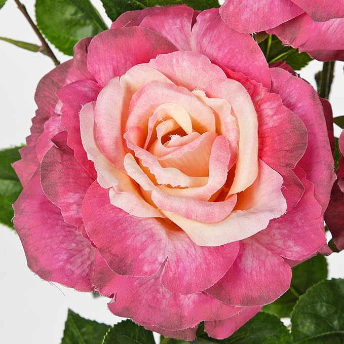 Hollyone 3Pcs Pink Roses Artificial Flowers Bouquets 26.3" Fake Flower Arrangements Silk Flowers Rose with Long Stem Floral Branch Faux Roses Flowers DIY Wedding Party Table Centerpieces Home Decor