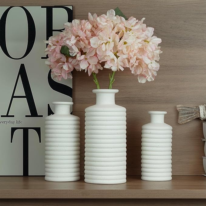 Ceramic Vase Set, Cream White Vases Home Decor, Boho Rustic Farmhouse Vase for Pampas Grass Fresh Flowers, Modern Vases for Living Room, Bedroom, Bathroom, Entryway, Dresser Table Decor