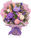 HUACHIPLUS Natural Eternal Flowers Gift: Preserved Flowers Bouquet, Anniversary, Birthday, Mom Gifts for her-Flowers for Delivery Prime-Purple Forever Flower Arrangement (Lilac)