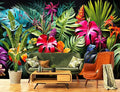 Tropical Botanical Leaf Wallpaper Colorful Jungle Palm Leaves Wall Mural for Living Room Bedroom（Not Peel and Stick）