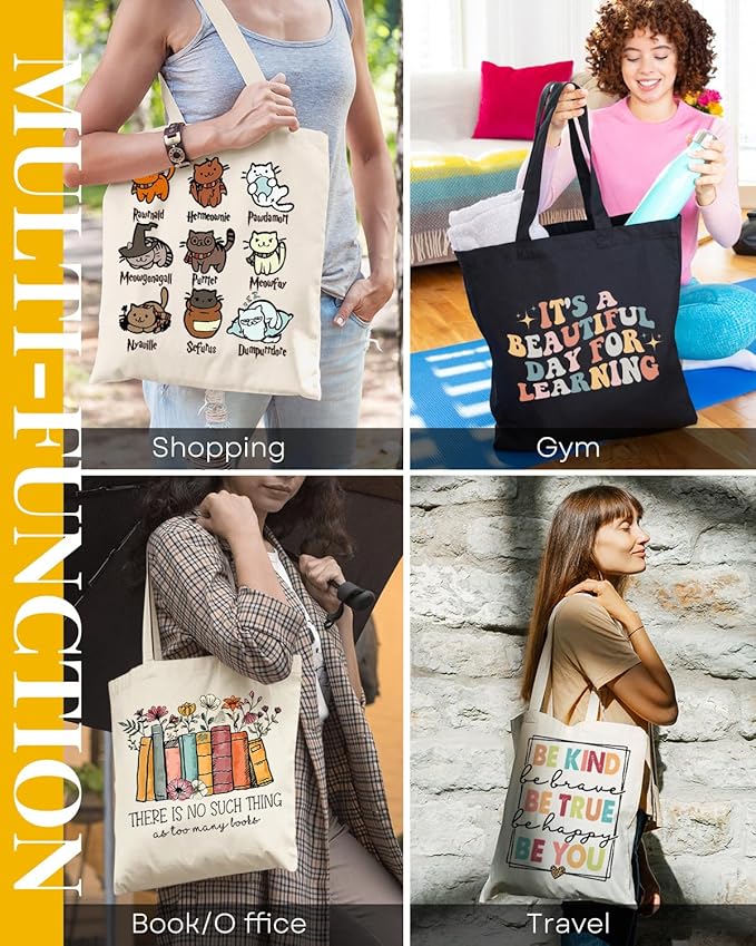 AUSVKAI Canvas Tote Bag Aesthetic for Women, Reusable Grocery Bag with Cat, fourth wing Cotton Bags for Shopping Beach Trendy Retirement Gifts