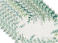 Eucalyptus Leaves Placemats Set of 6, Sage Green Linen Place Mat Washable Stain Resistant Table Mats for Farmhouse Kitchen Dining Party Wedding Decor 12x18 Inch