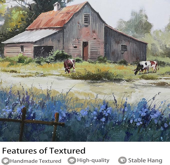 Ardemy Farmhouse Canvas Wall Art for Living Room Rustic Barn Farm Cow Pictures Paintings Wall Decor Vintage Country Artwork Bedroom Bathroom Dining Room Office Decoration, 40"x20"