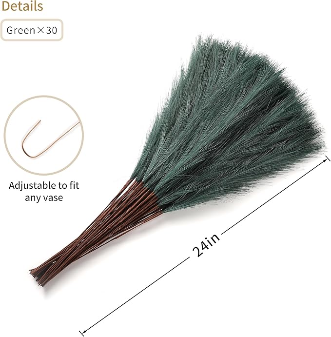 Green Pampas Grass Decor - 30pcs 24 Inch Artificial Pampas Grass Decor Tall, Fake Pompas Grass for Vase Filler, Table Centerpieces, Wedding, Party and Green Home Decor (Green)