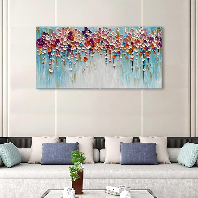 Hand-Painted 24x48 inch Red Flower Canvas Wall Art Painting Contemporary Art Works Living Room, Bedroom, Dining Room Wall Decoration