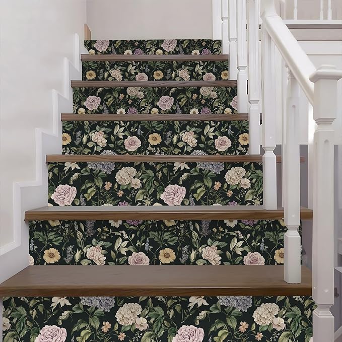 HeloHo Vintage Floral Peel and Stick Wallpaper 17.3"x393.7" Boho Contact Paper Dark Flower Self-Adhesive Removable Wallpaper Renter Friendly Botanical Wall Paper for Cabinets Bedroom Vinyl Rolls