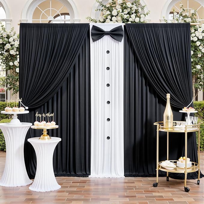 gogoparti 20 ft × 12 ft Black Backdrop Curtain for Wedding Parties, 4 Panels Wrinkle-Free 12 FT Long Polyester Photo Backdrop Drapes for Birthday, Baby Shower, Halloween Photography Background