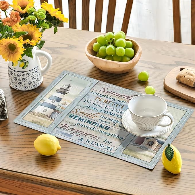 Lighthouse Placemats Set of 4 Nautical Lighthouse Table Mats Washable Place Mats for Home Party Indoor Kitchen Dining Table Decoration 12x18 Inch