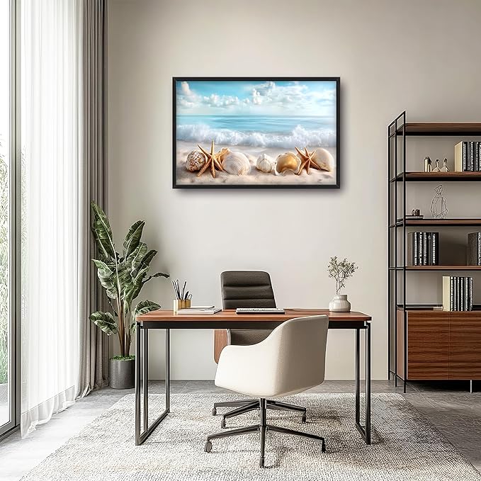 Beach Seashells Large Wall Art Framed Wall Decor for Living Room Ocean Pictures Oversized Canvas Print Painting Modern Extra Large Framed Artwork for Bedroom Office Home Decor 36"x24"