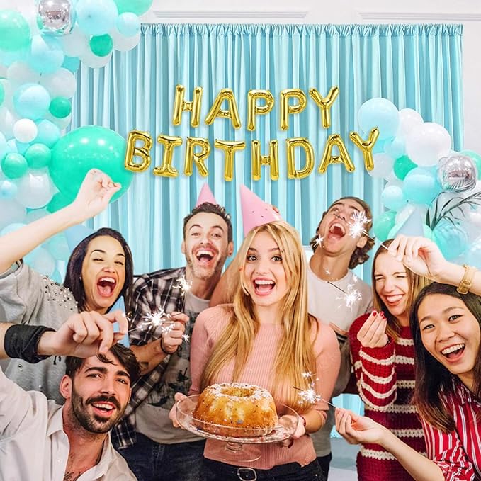 10 x 10 Feet Light Blue A Backdrop Curtain for Partie, Background Curtains for Photoshoot, Birthday, Wedding, Halloween, Thanksgiving, Christmas, New Year Party Decorations 5Ft x 10Ft, 2 Panels