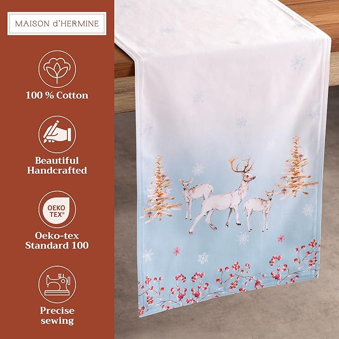 Maison d' Hermine Table Runner 100% Cotton Double Layer Table Runners 72 inches Long for Thanksgiving Christmas Decorations Home Kitchen Dining Party Wedding (Fairy Tale Forest, 14.5" x 72")