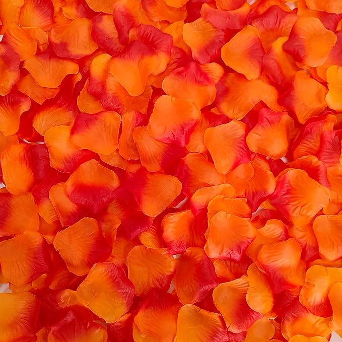 1500 PCS Separated Artificial Orange and Red Rose Petals, Sunset Flower Petals,Orange Flower Girl Petals for Wedding Decor,Romantic Night for her Set