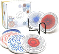 AD Set of 6 Coasters for Drinks Absorbing Round Ceramic Stone Coaster with Cork Base Tabletop Protection Mat for Mugs and Cups,Office,Kitchen (Colorful 2 with Holder)