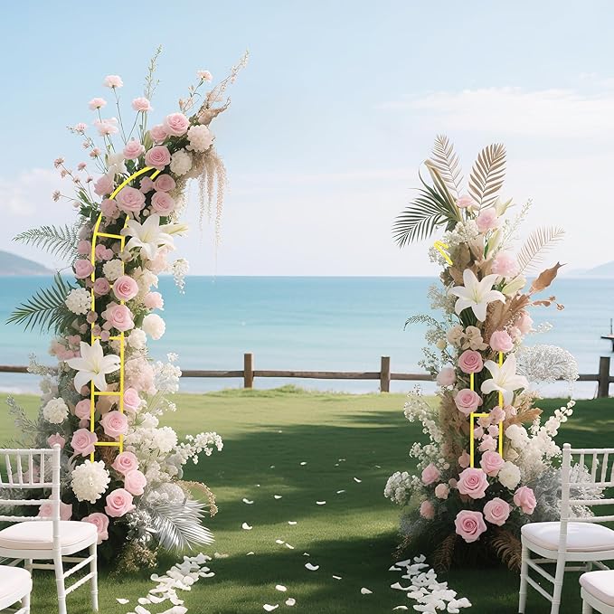 2pcs Curved Wedding Arch Backdrop Stand for Wedding Decor,Metal Balloon Arch for Wedding Ceremony,Bridal Shower,Baby Shower,Engagement Party,Celebration,Garden Climbing Plants Vines 7.8&5.9 FT