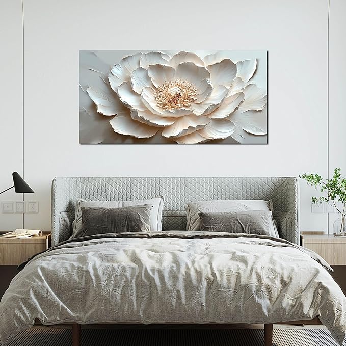 White and Pink Flower Canvas Wall Art for Bedroom - Floral Pictures Wall Art for Living Room - Girls Room Decor Ready to Hang Size 24" x 48"
