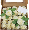 Meldel Artificial Flower 25pcs Real Touch Beige Rose Fake Foam Roses with Stems for DIY Wedding Bouquets Gifts Bridal Shower Faux Floral Centerpieces Arrangements Home Party Tables Decorations