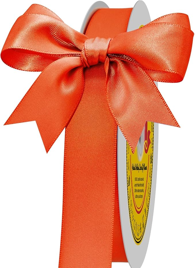 Double Face Autumn Orange Satin Ribbon 7/8 inch X 100 Yards Polyester Autumn Orange Ribbon for Gift Wrapping Very Suitable for Weddings Party Hair Bow Invitation Decorations and More