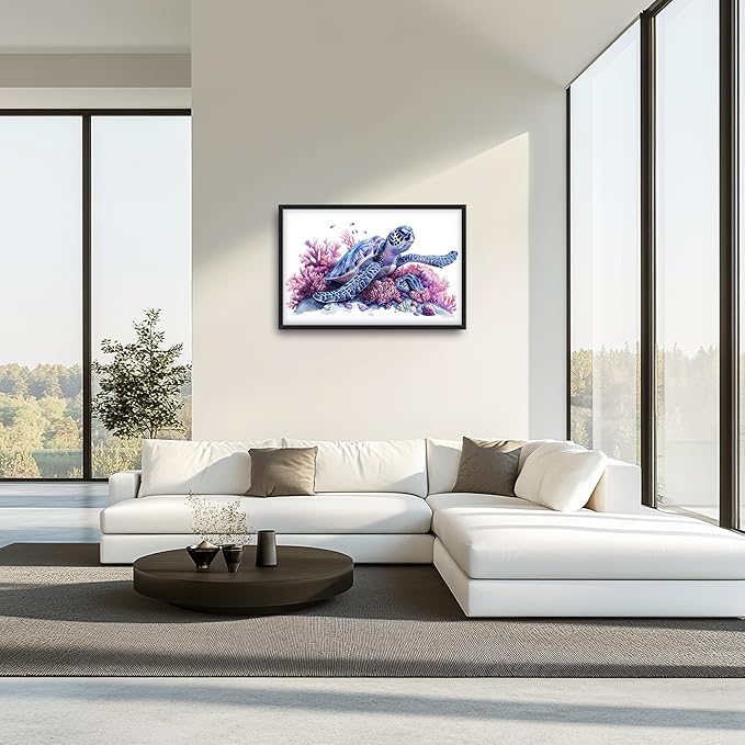 Framed Large Pictures Wall Art for Living Room, Sea Turtle Coral Oversized Wall Decor Ocean Animal Canvas Print Painting Modern Extra Large Framed Artwork for Bedroom Office 36"x24"