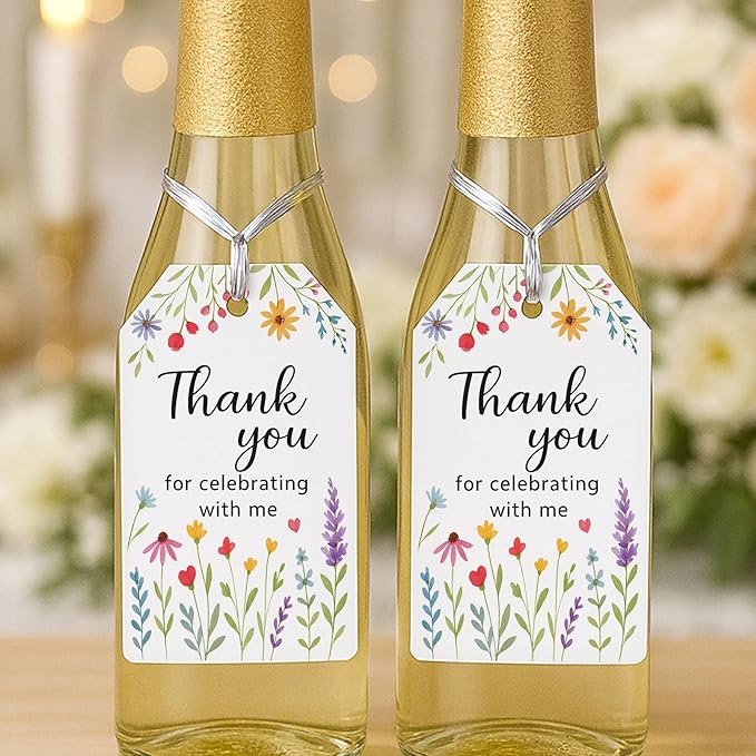 40 PCS Floral Thank You for Celebrating with Me Birthday Tags, Pastel Wildflower Favor Tag, Spring Baby in Bloom Shower Thank You Favor Tag, Floral Birthday Party Tags, 2x3.5