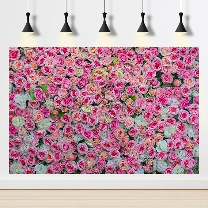 Flowers Backdrop Pink Red Roses Flowers Floral Wall Photography Background Anniversary Birthday Baby Shower Wedding and Love Backdrops Decor Children Adults Video Studio Prop 7x5ft