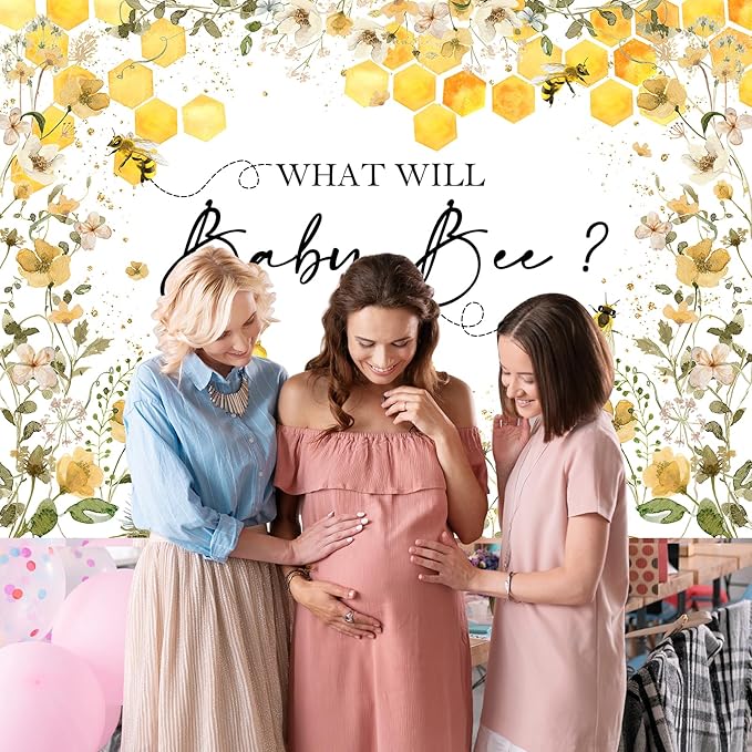 Avezano Bee Gender Reveal Backdrop What Will Baby Bee Photography Background Bumble Honeycomb Gender Reveal Party Decorations Banner Floral Theme Baby Shower Photo Backdrops (7x5ft)