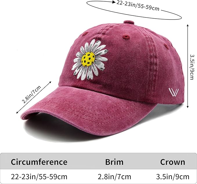Waldeal Pickleball Hat for Women, Ajustable Embroidered Daisy Washed Denim Baseball Cap