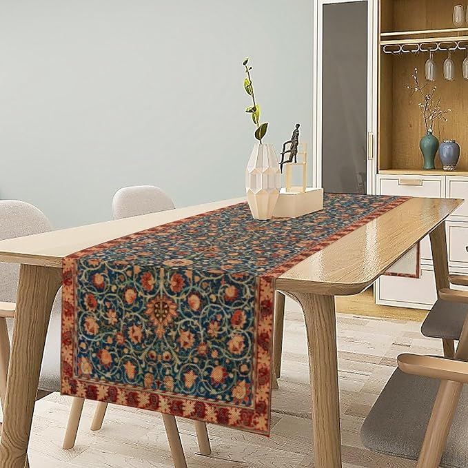 William Morris Table Runner, Rustic Boho Ethnic Flower Original Design Print Table Runner for Home Party Dining Room Kitchen Decor 13x90 Inch