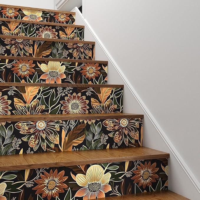 Boho Wallpaper Peel and Stick Dark Floral Wallpaper for Cabinet Vintage Contact Paper Waterproof Self Adhesive Removable Modern Wall Paper for Bedroom Stair Bathroom 17.5in x393in