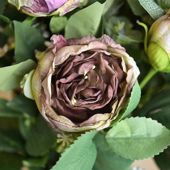 FiveSeasonStuff Vintage Walnut Brown Peonies – Realistic Artificial Silk Flowers with Dry-Look Petals, 6 Stems for Rustic Home & Wedding Floral Arrangements