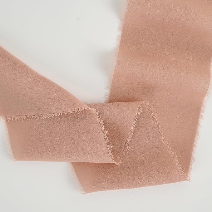 MEEDEE Peach Chiffon Ribbon 3 Inch Frayed Ribbon Orange Chiffon Silk Fringe Ribbons Wide Chiffon Ribbons for Crafts, Flower Bouquet, Wedding Favors Wrapping (2 Rolls 10 Yards)