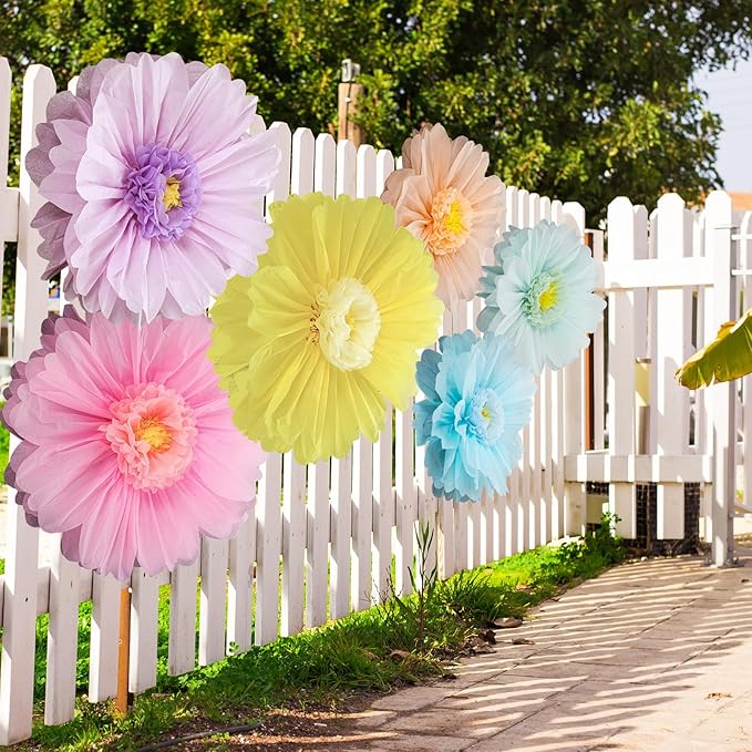 Giegxin 6 Pcs 31.5" 24" Pastel Giant Paper Flowers Extra Large Pink Floral Tissue Paper Flowers Pastel Floral Decoration for Christmas Mexican Fiesta Wall Wedding Bridal Shower Birthday Decor
