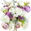 FiveSeasonStuff Artificial Peonies Bouquet – Set of 2 Whimsical Lavender Bliss Silk Flowers, Purple and White Blooms, Multiple Stems per Main Stem, for Weddings, Home Decor, DIY Floral Arrangements