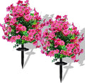 2 Pack Artificial Boxwood Topiary Ball Trees - 23" with Ground Spike, Weather Proof UV Resistant Faux Greenery Shrubs & Bushes for Indoor/Garden, Yard, Porch, Patio Decor (Rose Red)