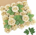 AmyHomie 25pcs Real Looking Artificial Beige Roses w/Stem for DIY Wedding Bouquets Centerpieces Arrangements Party Baby Shower Valentines Day Christmas Tree Decorations