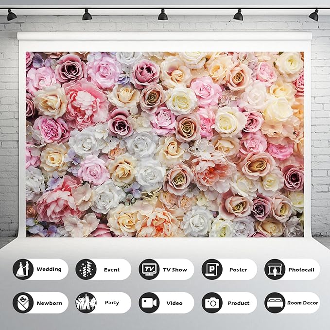 Roses Flowers Backdrop Valentines Day Pink Red Rose Photography Background Various Floral Roses Backdrop Decors for Birthday Wedding Baby Shower Anniversary Children Adults Studio Backgrounds 8x6ft