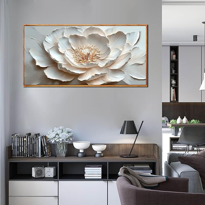 White and Pink Flower Pictures Wall Decor for Office Women - Modern Wall Art for Living Room - Wooden Framed Wall Art for Bedroom Size 29" x 59"