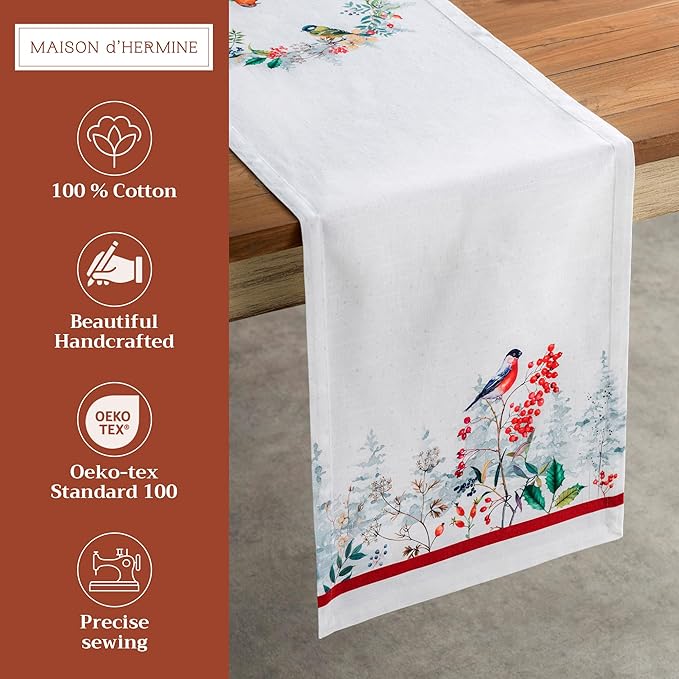 Maison d' Hermine Table Runner 100% Cotton Single Layer Table Runners 72 inches Long for Thanksgiving Christmas Decorations Home Kitchen Dining Party Wedding (Morzine, 14.5" x 72")