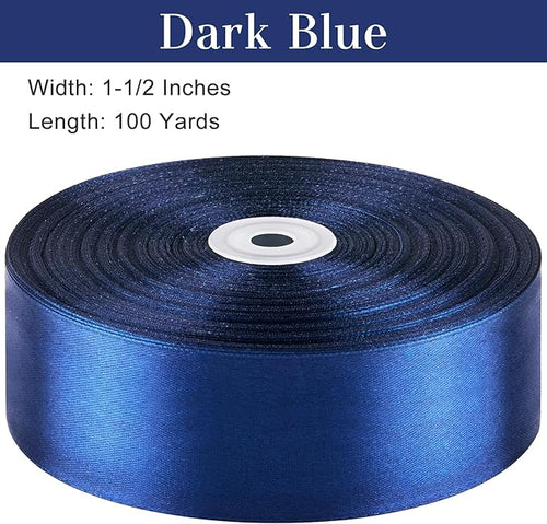 1-1/2 Inches 100 Yards Dark Blue Satin Ribbon, Solid Fabric Ribbon Roll for Flower Bouquets, Gift Wrapping, Wedding, Handmade Crafts
