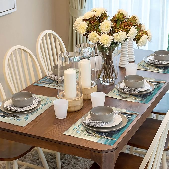 Farmhouse Spring Flower Placemats Set of 6 Every Day is A Gift Country Rustic Floral Yellow Double-Sided Table Mats for Dining Room Home Party Indoor 6 PCS 12x18 Inch