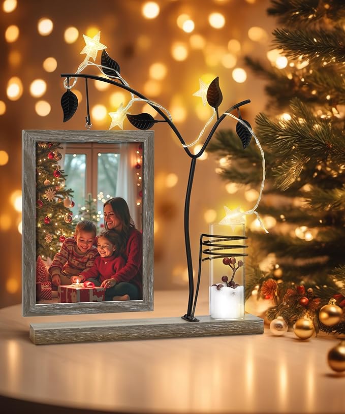 Afuly 5x7 Picture Frame with Bud Vase for Plants Flowers, Family Picture Frames Rustic Double Photo Frame Tabletop Display Decor, Anniversary Wedding Gifts, Dark Brown