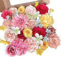Roses Artificial Flowers Pink Yellow Fake Flower Bulk for Easter Spring Wreath DIY Wedding Bouquet Bridal Baby Shower Party Table Centerpiece Home Decorations Silk Floral Arrangements Fuchsia