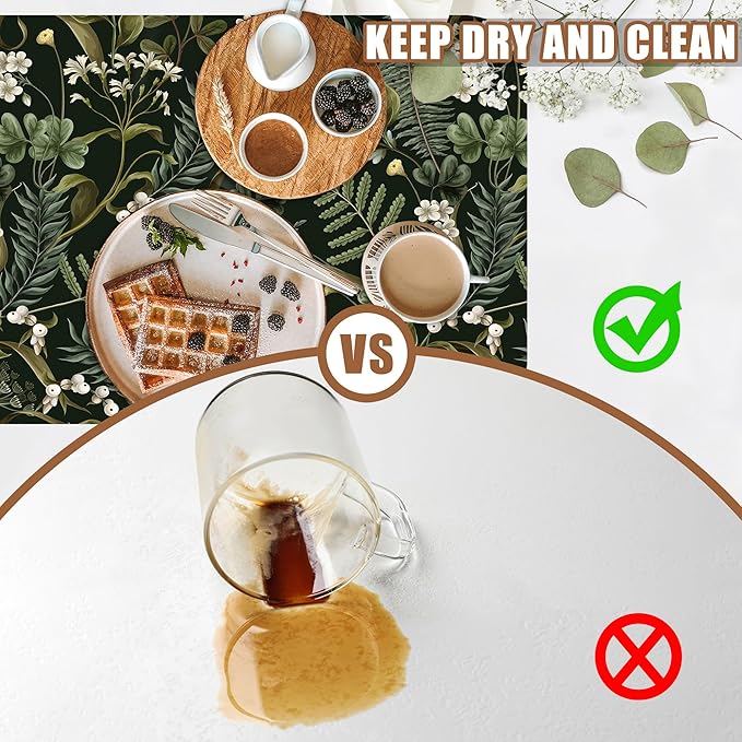 White Flowers and Berries Coffee Mat Fern and Leaves Dish Drying Mat Absorbent Hide Stain Rubber Backed Coffee Bar Accessories Fit Under Espresso Machine Dish Drainer, 11.8 x 19.7 Inch